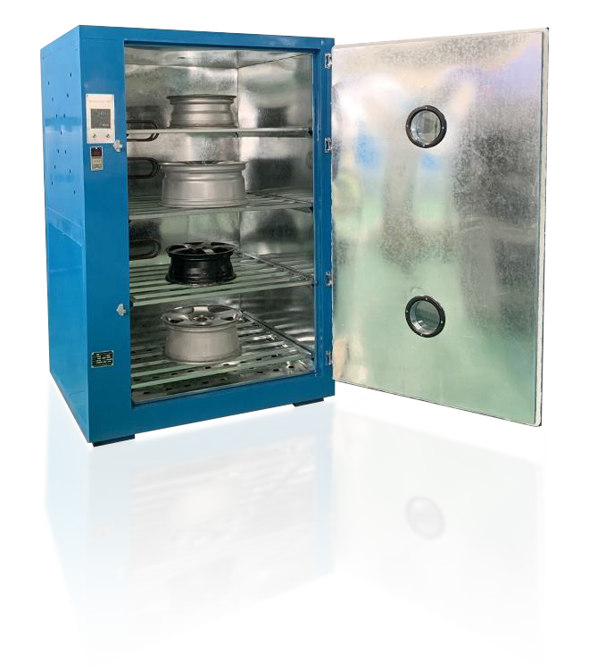 KX-202 electric curing oven with racks for processing alloy wheels
